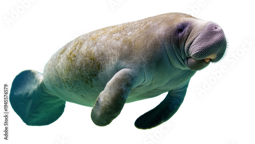 Foto Isolated manatee swimming gracefully, depicting a serene and tranquil marine mam