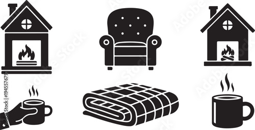 Cozy Home Icons for Winter and Relaxation Concepts