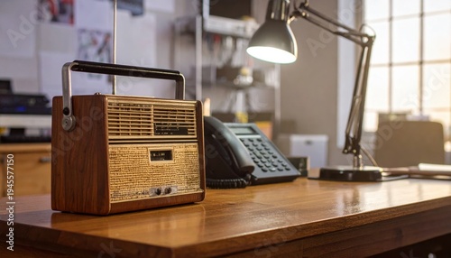 A vintage hand-crank radio and a reliable satellite phone are positioned on a sturdy wooden table, providing essential tools for communication and emergency preparedness in any situation.