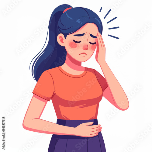 Illustrative Depiction of a Woman Suffering from Headache or Stomach Pain
