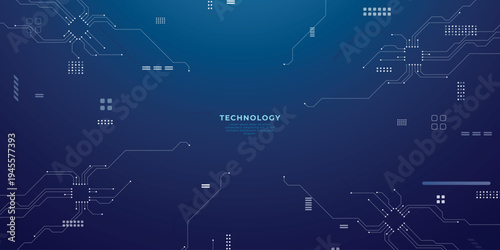Abstract tech background featuring circuit patterns and blue chip design. Digital board texture with electronic lines for futuristic data concepts