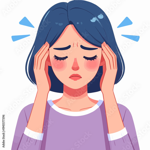 Digital artwork of a young female experiencing intense head discomfort and mental strain