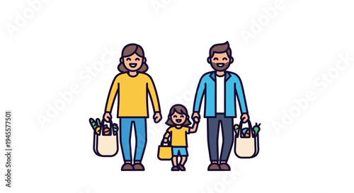 Happy Family with Shopping Bags Smiling.