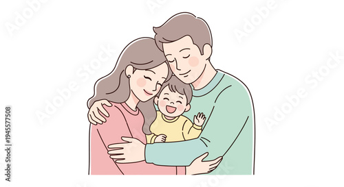Happy Family with Young Child Embracing.