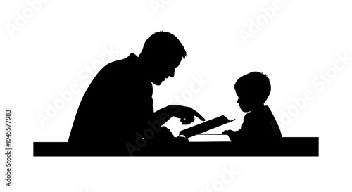 Father and Son Reading Together Silhouette.
