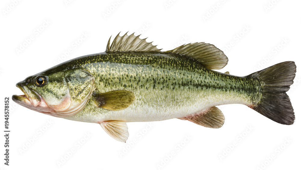 Fototapeta premium Isolated largemouth bass, a powerful and popular freshwater fish for sport and recreation