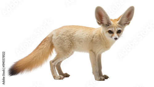 Foto Isolated fennec fox standing, a cute desert animal with large ears and light fur