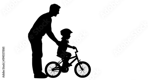 Father Assisting Child on Bicycle.