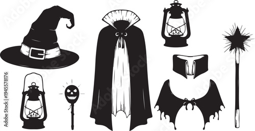 Halloween Costume and Accessories in Black and White Silhouette