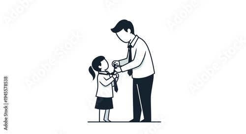 Father Assisting Young Daughter with Necktie.