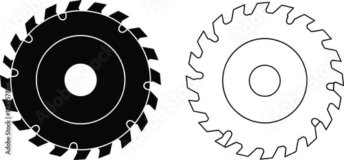Circular saw blades one filled and one outlined on a white background