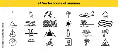 Collection of classic summer-themed vector icons for various activities and elements Vector
