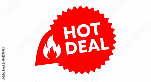 Hot Deal Red Sticker with Fire Icon and Jagged Edges.