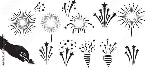 Fireworks Design Elements with Hand Drawing Sparklers and Explosions