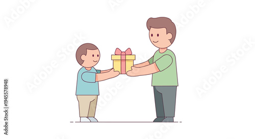 Father Giving Gift to Young Son.