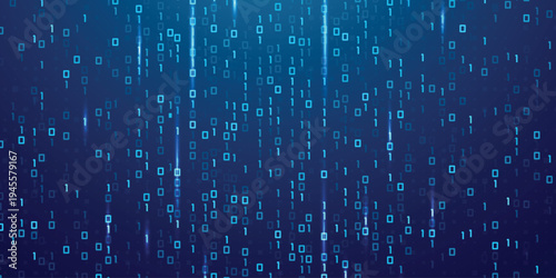 Blue tech background with pixel patterns and abstract data visualization for modern digital technology presentations and fintech design projects.