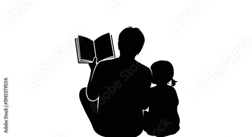 Father Reading Book to Young Child Silhouette.