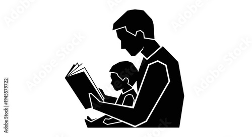 Father Reading Book with Young Child Silhouette.
