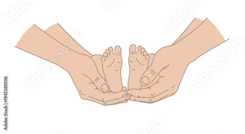 Hands Holding Small Feet Illustration.