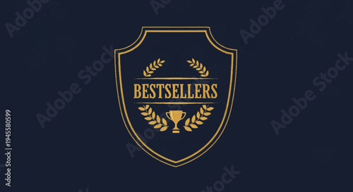 Golden Bestsellers Emblem with Trophy and Laurel Wreath.