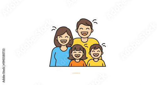 Happy Cartoon Family Portrait with Children.