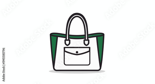 Vector illustration of a white and green handbag