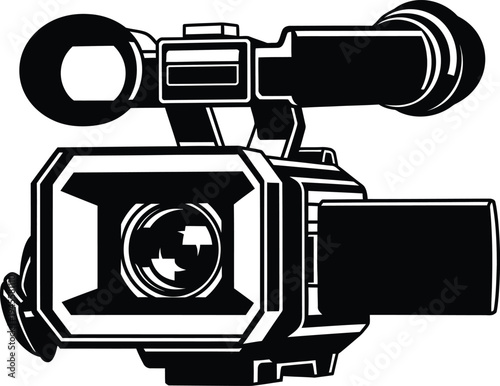 Vintage video camera illustration in black and white