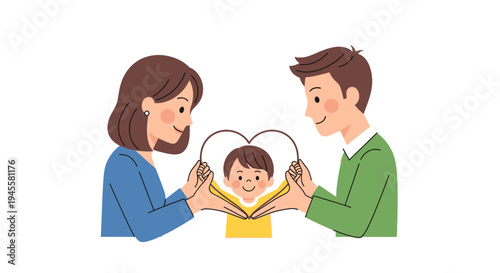 Happy Family Holding Baby in Heart Shape.