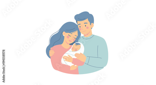 Happy Family Holding Newborn Baby Together.