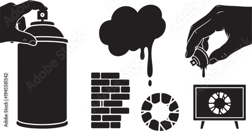 Graffiti art symbols and hands creating street culture icons