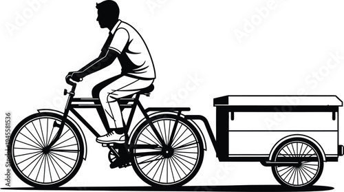 A man riding a bicycle with a trailer attached to it
