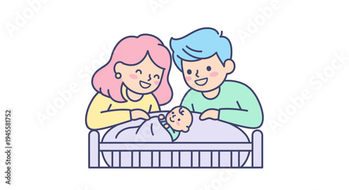 Happy Family with Newborn Baby Illustration.
