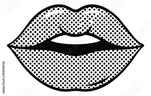 Halftone illustration of sensual lips depicting pop art mouth for beauty and cosmetics design