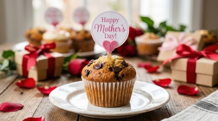 Chocolate Chip Cupcake with Happy Mother's Day Topper