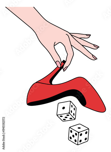 Cartoon illustration of hand throwing dice depicting chance and risk taking for gambling and game design