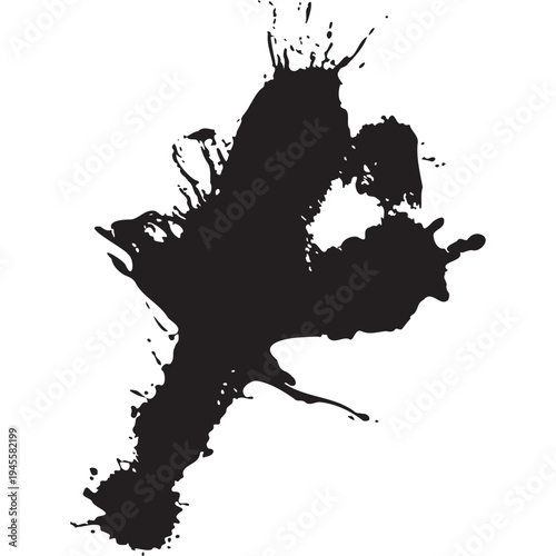 Vector black ink brush blots, grunge design element, mud banner, watercolor design, dirty texture. Isolated brush strokes on transparent background