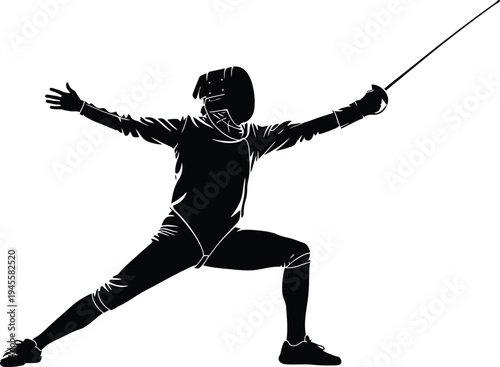 Fencer in a defensive stance with sword raised high in a fencing pose