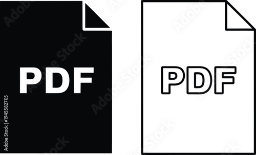Pdf file icons in black and white representing document formats