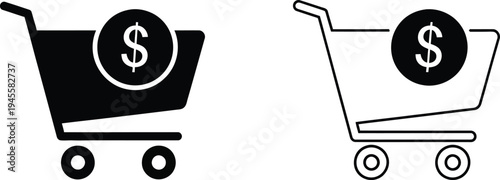E commerce shopping cart icons with dollar sign symbol