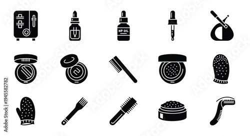 Set of 16 black beauty and makeup icons vector