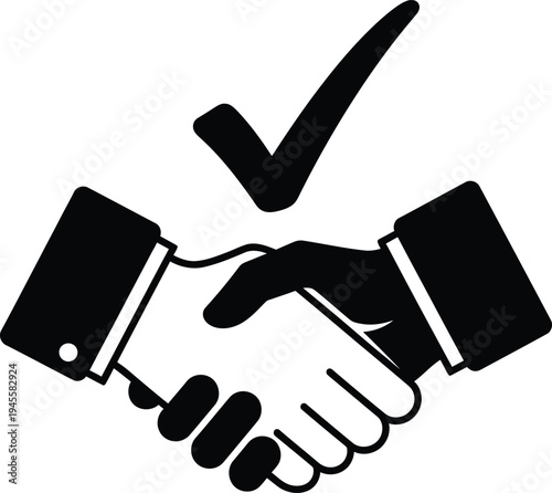 Handshake with checkmark symbolizing successful partnership or agreement