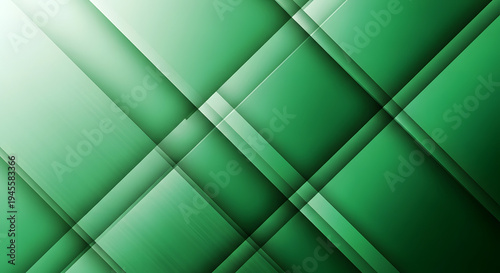 Abstract green geometric background with overlapping diagonal lines and gradients
