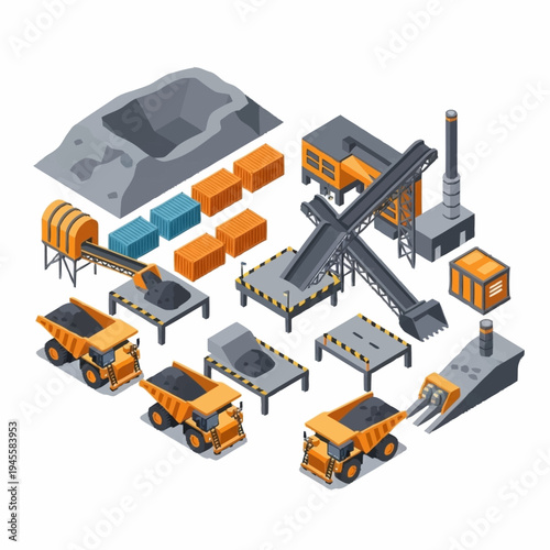 Industrial Mining Equipment and Materials Set.