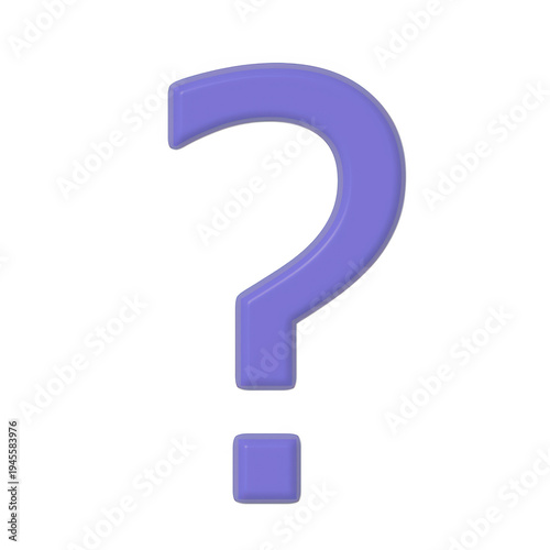 3D Purple Question Mark Glossy Icon Isolated on Transparent Background