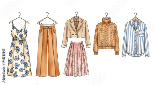 Set of 5 clothing items vector, fashion garments