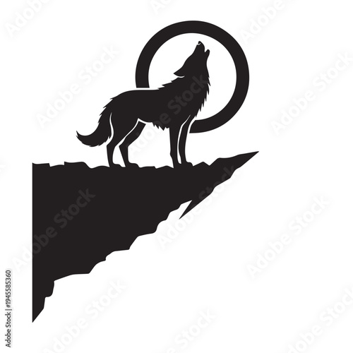 Wolf howling at the moon vector silhouette illustration