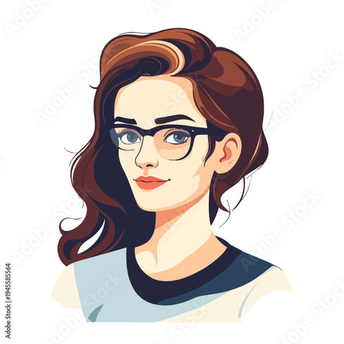 woman with glasses white background