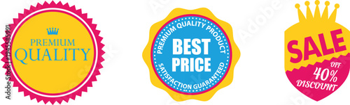 Promotional badges highlighting quality, best price, and sale discounts