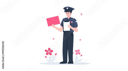 Wallpaper Mural Cartoon illustration of a mailman holding a letter with flowers surrounding him Torontodigital.ca