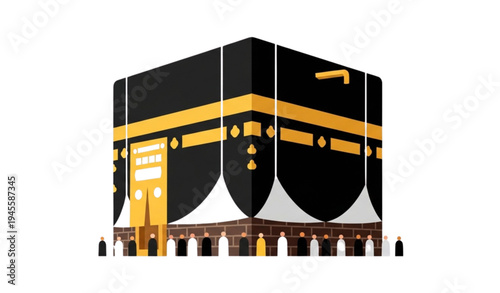 A vector graphic illustration of the Kaaba in Mecca, Saudi Arabia